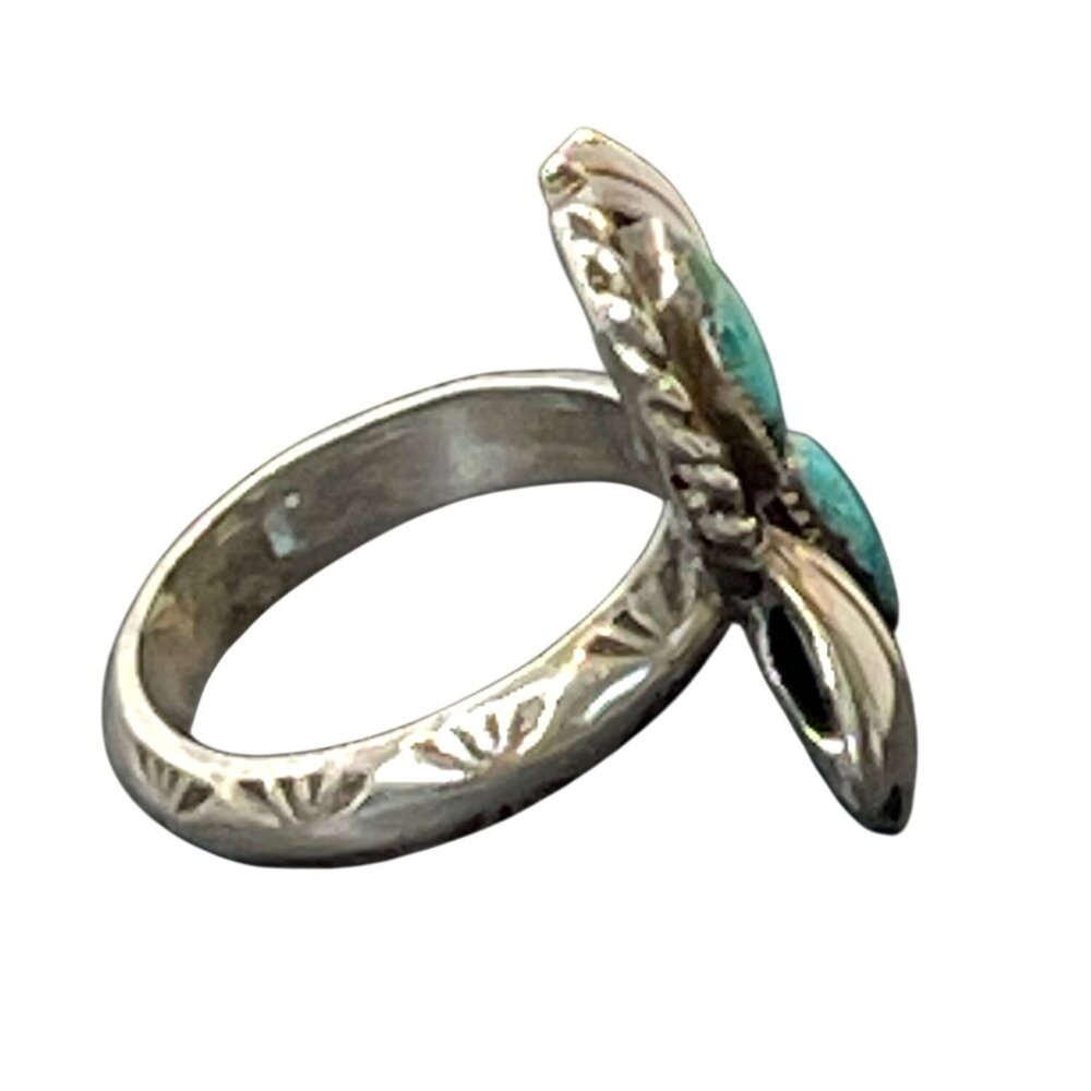Sterling Silver Turquoise Native American Navajo Ring Size 6.75 Signed ES 8g VTG - Picture 4 of 15